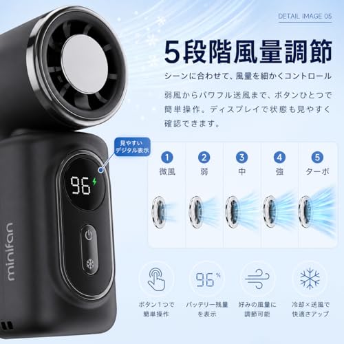 2026新モデル ハンディファン 冷却プレート付き 携帯扇風機 小型 手持ち ミニ 冷却ファン クリップ付き ポータブルファン 瞬間冷感 ひんやり 送風 冷風 180°角度調整 静音 ブラシレスモーター USB充電式 大容量バッテリー 最大3000mAh デジタル表示 (ブラック) [5]