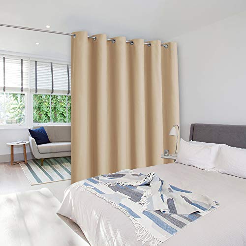 NICETOWN Room Dividers Curtains Screens Partitions, Extra Wide Grommet Top Handing Room Dividers Blackout Curtain Panel for Apartment, Studio (Biscott