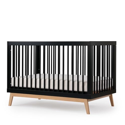 dadada Baby Soho - Cuna convertible 3 en 1 a cama infantil - Cuna de madera fabricada en Italia, cuna pequeña certificada Greenguard Gold - Acabado seguro para bebés, diseño moderno (negro/natural)