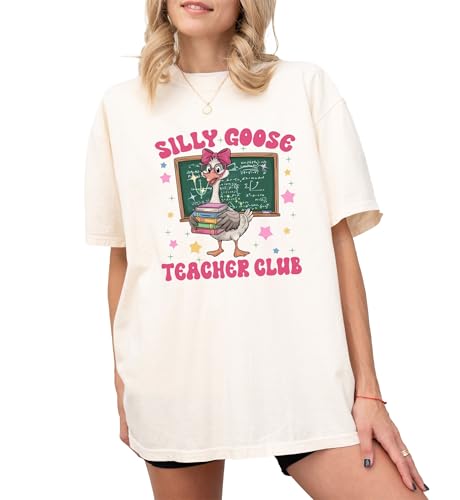 Silly Goose Teacher Club T-Shirt for Women - Whimsical Teacher Humor Apparel - Educational Fun with Math Jokes - Perfect Classroom Style for Back to School - Playful Fashion Gift for Female Teachers