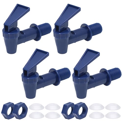 Rierdge 4 Pcs Blue Plastic Water Spigot Spout, Replacement Cooler Faucet Water Dispenser Tap Set, Water Beverage Lever Pour Dispenser Valve for Glass Jars, Cold Water Beverage Dispensers