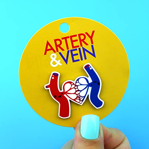 Image of I Heart Guts Artery & Vein Lapel Pin - Life's Bloody Great - Funny Blood Donor Gift - Cute Hematology Phlebotomy Pins for Badge Reel - Blood Character Art