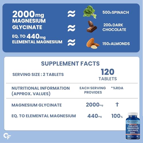 Image of Carbamide Forte Chelated Magnesium Glycinate Supplement 2000mg Per Serving | Magnesium Supplement Supports Muscle Recovery & Better Sleep - 120 Veg Tablets