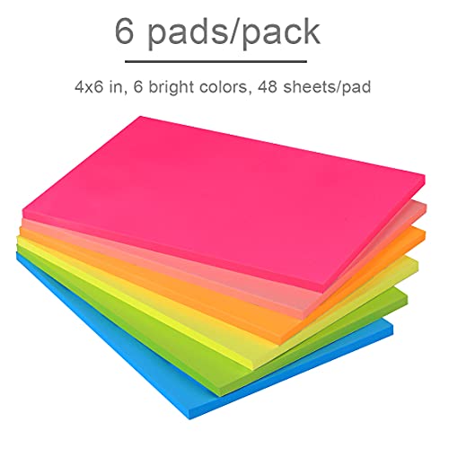Image of Vanpad Sticky Notes 4x6 in Bright Stickies Colorful Super Sticking Power Memo Pads Strong Adhesive 6 Pads /Pack 48 Sheets /pad