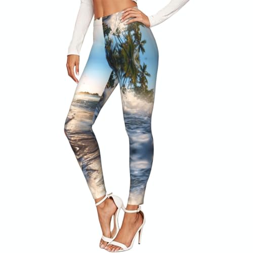 Leggings de entrenamiento Rumbling Ocean con textura suave y diseño de palmeras