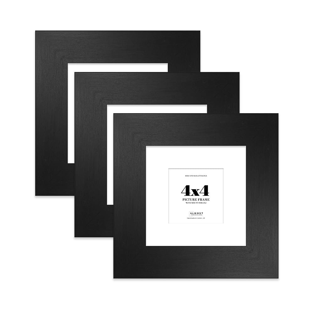 4x4 Black Square Frame With Mount for 2x2 Pictures 28mm Edge Frame Display with Wall Hooks and Kickstand, 3 Pack