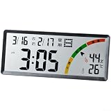 Orologio da parete elettronico con grande schermo LCD, calendario lunare, data, temperatura e umidità, per soggiorno e camera da letto, bianco (8304 nero)