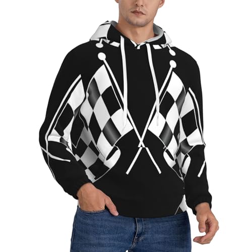 Sweat à capuche en polaire pour homme chaud à motif damier noir et blanc