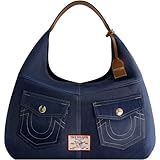 True Religion Damen Women's Shoulder Bag Purse, Large Hobo Handbag with Front Pockets Umhängetasche, Denim