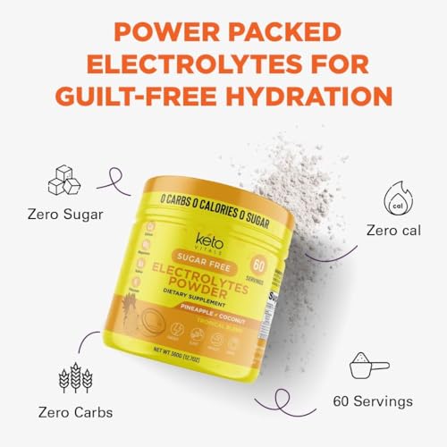 Image of Keto Vitals Electrolytes Powder - Sugar Free Keto Electrolytes Powder with Potassium, Magnesium, Sodium, & Calcium - No Sugar Electrolyte Drink Mix & Hydration Powder, 60 Servings, Pineapple Coconut