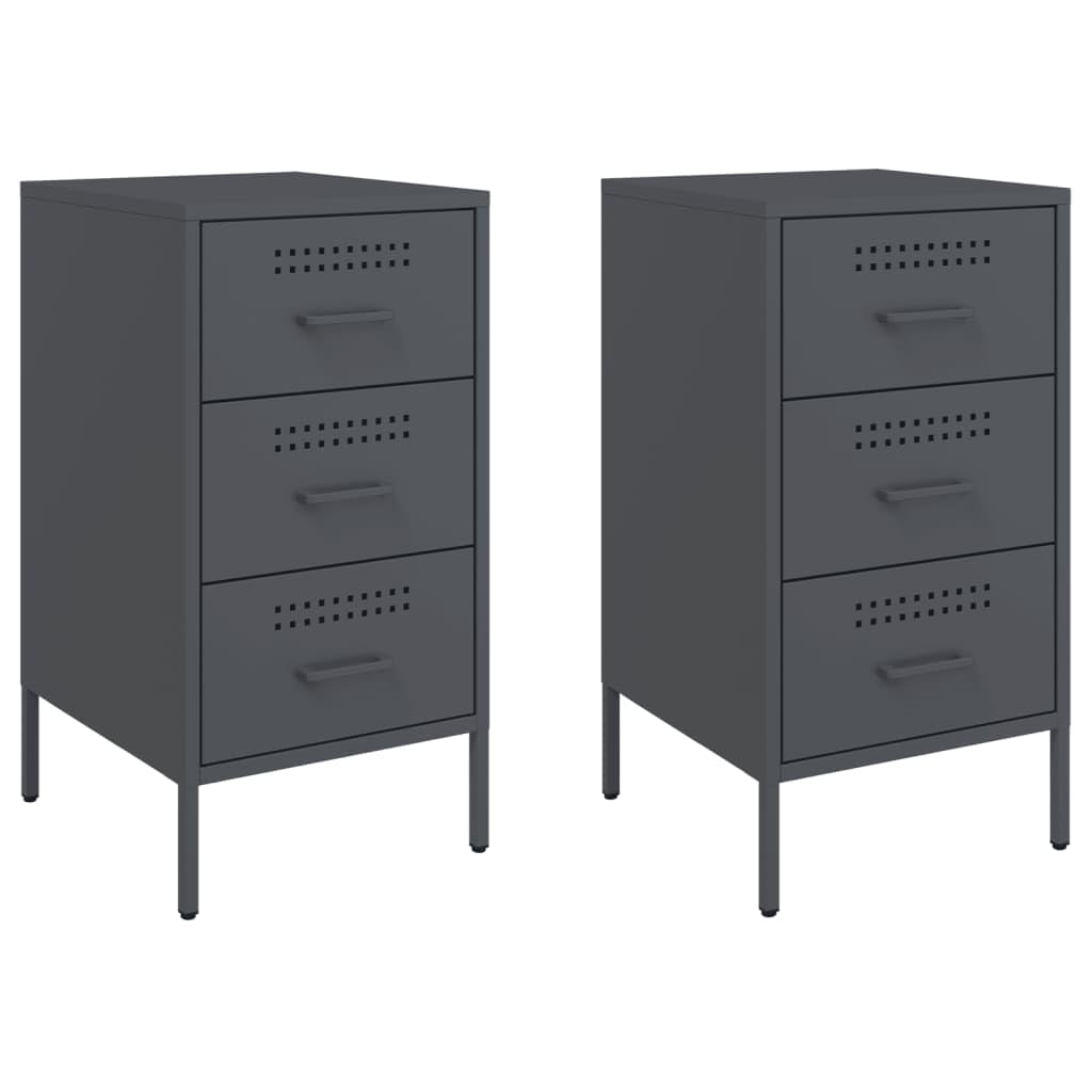 Table de chevet anthracite en acier à 3 tiroirs pour chambre