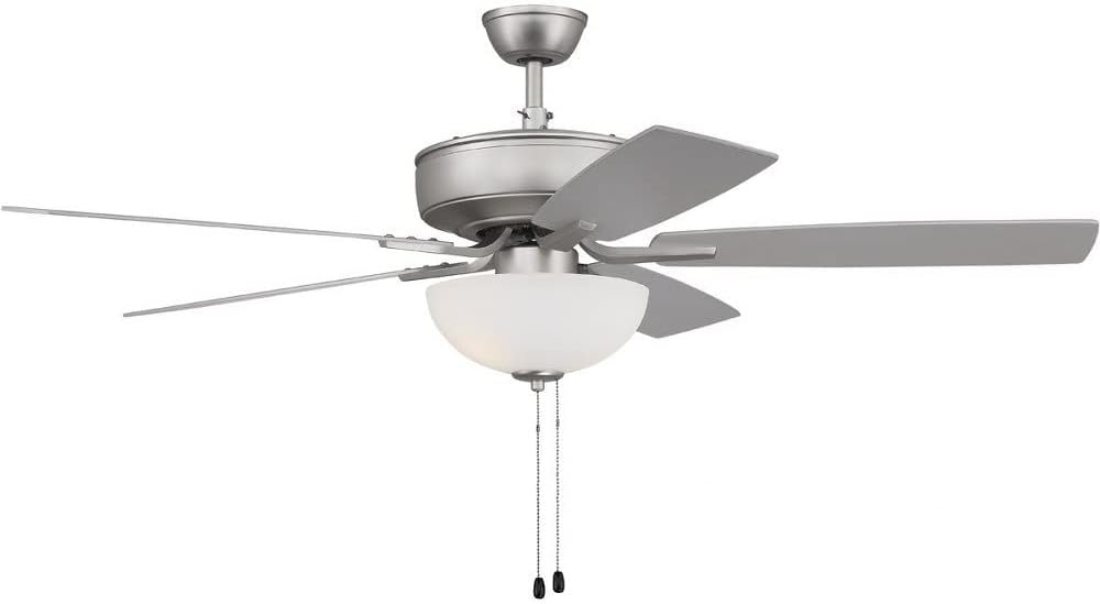 Craftmade P211BN5-52BNGW Pro Plus 52" Ceiling Fan with LED Lights & Pull Chain, 5 Reversible Brushed Nickel/Greywood MDF Blades, Brushed Satin Nickel