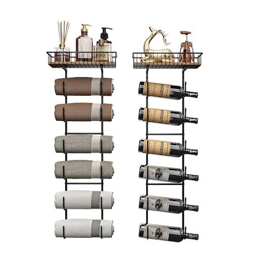 image for Simple Trending Towel Rack for Bathroom with Wood Shelf Basket, Wall M