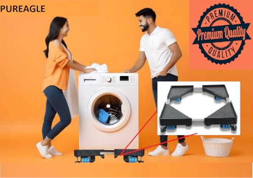 Image of PUREAGLE Stainless Steel Premium Heavy Duty Adjustable 24-Wheel Trolley Stand for Washing Machine (6,7,8,9 kg) - Front & Top Load Compatible, Refrigerator Single & Double Door & Dishwasher |