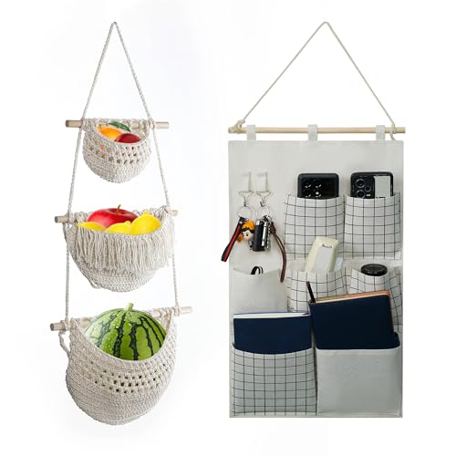 2Pcs RV Hanging Storage Bags Set, 3 Tier Boho Style Decor Hanging...