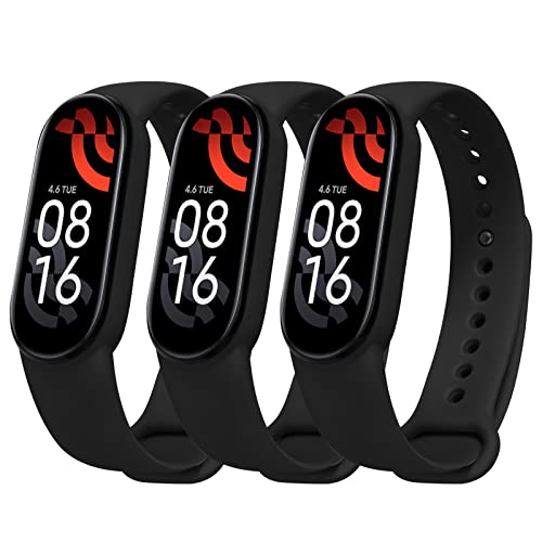 Ainiv 3 Piezas Correa de Silicona suave Compatible con Pulsera Xiaomi Mi Band 5 /Mi Band 6 /Mi Band 7, Pulseras de Repuesto, Resistente al Sudor (Negro/Negro/Negro)