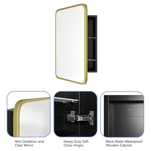 Image of Medicine Cabinet with Brushed Gold Metal Frame Mirror, Overall 16.5 inchx24 inch