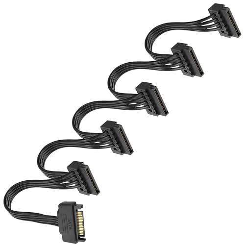 XMSJSIY SATA Stromkabel 15-Pin Stecker auf 5 x 15-Pin Serial SATA Buchse Netzteil Kabel Verlängerungskabel Netzkabel für DIY PC Server HDD SSD Festplatte