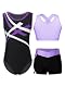 Yruioon 3 Stück Mädchen Turnanzug Ärmellos Gymnastikanzug Streifen Gymnastik Leotard A Lila 122-128