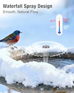 500W Bird Bath Heater with Fountain, Outdoor Cast Aluminum Submersible De-Icer with Thermostat, Birds Bath Water Heater for Winter, Chicken Waterer & Pond Heater with 9.8 Ft Cord