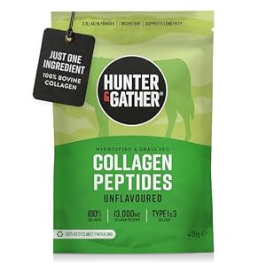 Hunter & Gather Grass Fed Bovine Collagen Powder 400g | Pure Unflavoured Premium Hydrolysed Bovine Collagen Peptides Powder for Hair Skin Nails Muscles | Collagen Supplements for Women and Men