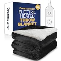 Dreamcatcher Black Heated Throw Electric Blanket, 160 x 120cm Heated Blanket Machine Washable Soft Micro Fleece & Sherpa Electric Throw Overblanket with 12HR Timer and 9x Control Heat Settings