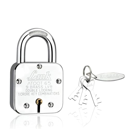 Image of Link Atoot 65 9 Brass Lever Double Locking Pad Lock (Silver) Pack of 2