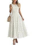Damen Polka Dot Kleid Ärmellos Rundhals Sommerkleid A Linie High Waist Elegant Vintage Rockabilly Party Gepunktetes Kleid