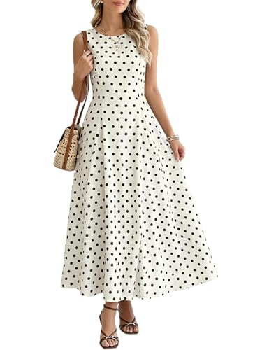 Lingswallow Polka Dot Dress for Women Boat Neck Maxi Tank