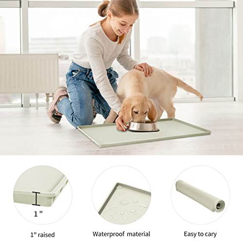 EIOKIT Dog Food Mat,Silicone Waterproof Food Tray,Non Slip Pet Bowl Mats Placemat,1" Raised Edge,Suitable for Most Small and Medium Sized Pets,32" x 24"