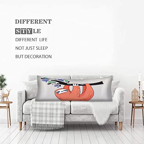 Cute Sloth Body Pillow Cover Funny Baby Sloth Cartoon Woodland Animal Hanging On Tree Long Pillow Case Protector With Zipper Rectangle Soft Large Pillow Cases Covers Cushion For Bedding,Couch,20"X54" #TOP1