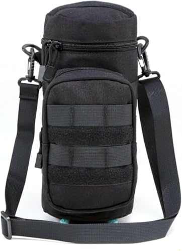 Gexgune Tactical Molle Water Bottle Pouch, Hydration Carrier Holder, with Extra Accessory Pouch and Detachable Shoulder Strap (Black)