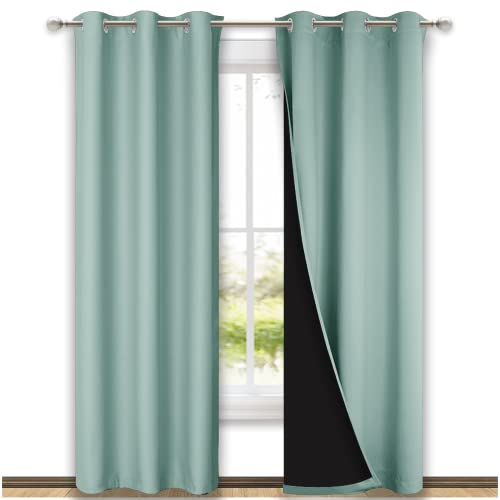 NICETOWN Aqua Blue Blackout Curtains 84 inches Long, Full Light Blocking Drapes with Black Liner for Nursery, Thermal Insulated Draperies for Hall, Vi