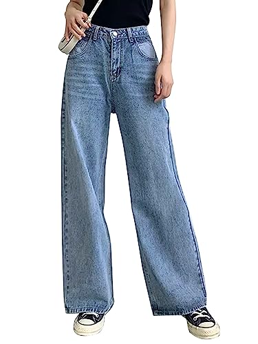 Women Wide Leg Jeans Baggy Blue Denim Jeans High Waist Loose Boyfriends Jeans Vintage Small #TOP5