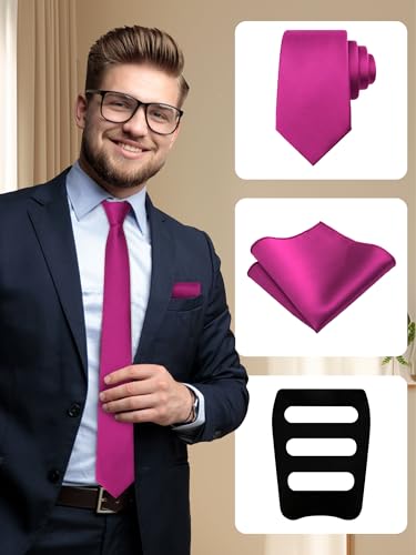 Image of Mantieqingway Black Tie Sets for Men Classic Solid Color Tie Handkerchief Pocket Square Holder Formal Graduation Wedding