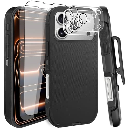 COLDNICE for iPhone 17 Pro Max Case 6.9" with Belt Clip Holster Kickstand, 2 Screen Protector & 2 Camera Lens Protector, Heavy Duty Full Protection Phone Case Cover(Belt Clip,Black) by COLDNICE - Used condition - US$16.33