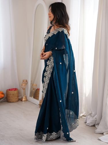 Image of SIRIL Women's Tissue Silk Sequence Embroidery Saree With Unstitched Blouse Piece