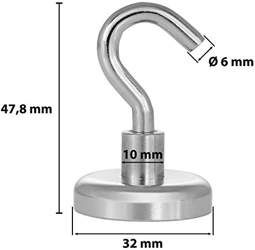 POPPSTAR 5 Pieces Magnet Hook (Clamping Force 36 kg, Diameter 32 mm) Super Strong Hook Magnets, Silver, 5 pieces (clamping force 36 kg) - Image 2
