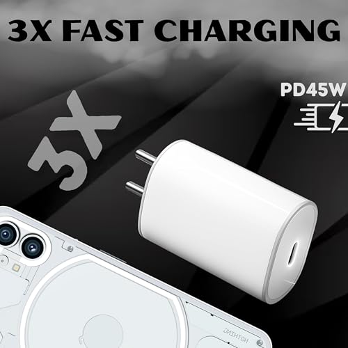 Image of RAVIAD 45W Original Fast Charger Adapter for Nothing Phone 3A /3A Pro /2A /2A Plus, Nothing Phone 3 /2 /1, CMF Phonee 1 /2 Pro | PPS PD 3.0 Type-C Wall Adapter | White