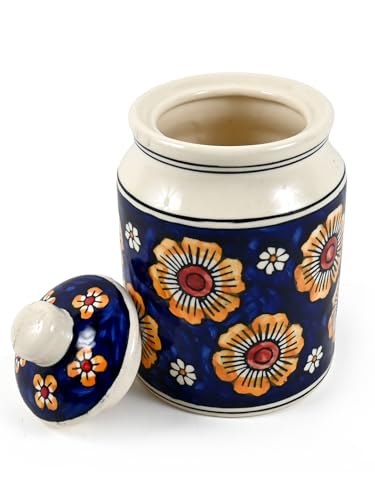 Image of Ceramic Pickle Jars For Storage Achar Chini Mati Barni Jars Jadi Jaadi Jadilu Pots Containers For Storing Salt, Tamarind Kitchen Storage With Lid, 850mL NON AIRTIGHT, Yellow Multicolour
