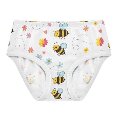 Toddler Panties, Cute Cartoon Bees Floral White Girls' Cotton Brief Underwear, 2T–8 Years