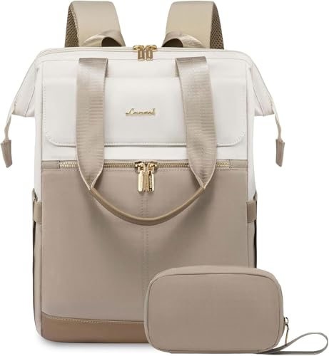 LOVEVOOK Laptop Backpack for Women, 15.6 Inch Work Laptop Bag with USB Port, Fashion Teacher Nurse Backpack Purse, Waterproof Travel Computer Backpack with Organizer Bag, 2PCS, Beige-Khaki