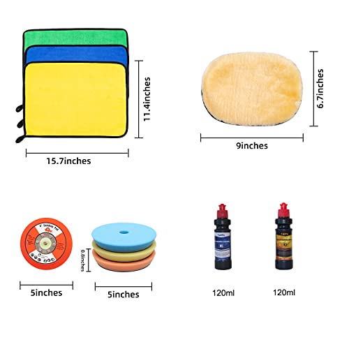 Canfix 5 Inch Dual Action Random Orbital Car Polisher With 9Pcs Detailing Kit Included Polishing Compounds #TOP4