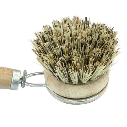 Image of 8Pcs Wooden Dish Brush Set, Coconut Brown | 8Pcs Bamboo Scrub Brush Replacement Heads, 1 Handle, For Kitchen Pots and Pans Cleaning Supplies