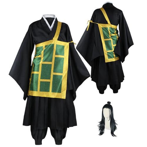 MEADOO Suguru Geto Cosplay Robe JJK Geto Costume Anime Uniform Kimono Outfits with Printed Cassock (Black-w,Small)