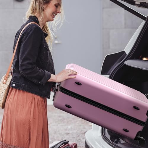 Apelila 4 Piece Hardshell Luggage Sets,Travel Suitcase,Carry On Luggage with Spinner Wheels Free Cover&Hanger Inside4PC (light pink)