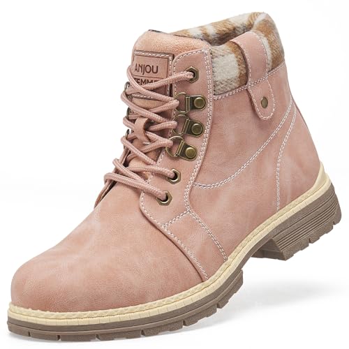 ANJOUFEMME Casual Work Hiking Boots for Women - Womens Outdoor Waterproof Lightweight Ankle Boots Winter Warm Comfortable Backpacking Boots FNW18-PINK-G-7.5