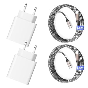 USB C Ladegerät 25W, USB C Ladekabel, 2er Pack Schnellladegerät mit 1,8M Ladekabel, Super Fast Charger für Samsung Galaxy S25 S24 S23 S22 S21 Ultra/Note/tab (Weiß, Câble Nylon - 1,8M)