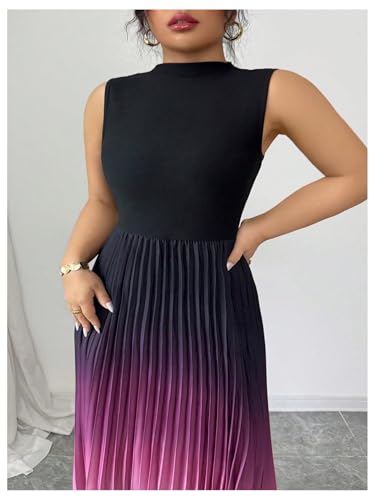 Image of SOLY HUX Women's Plus Size Maxi Dress Ombre Sleeveless Pleated A Line Flowy Long Formal Cocktail Dresses