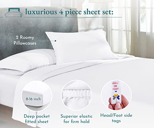 California Design Den - Cotton Sheets For Queen Size Bed Soft 100% Cotton Cooling Sheets Deep Pockets Snug Fit Elastic, 500 Thread Count, 4-Pc Set, Best Damask Stripe Sheet Set (Stripe - Ivory) #TOP2